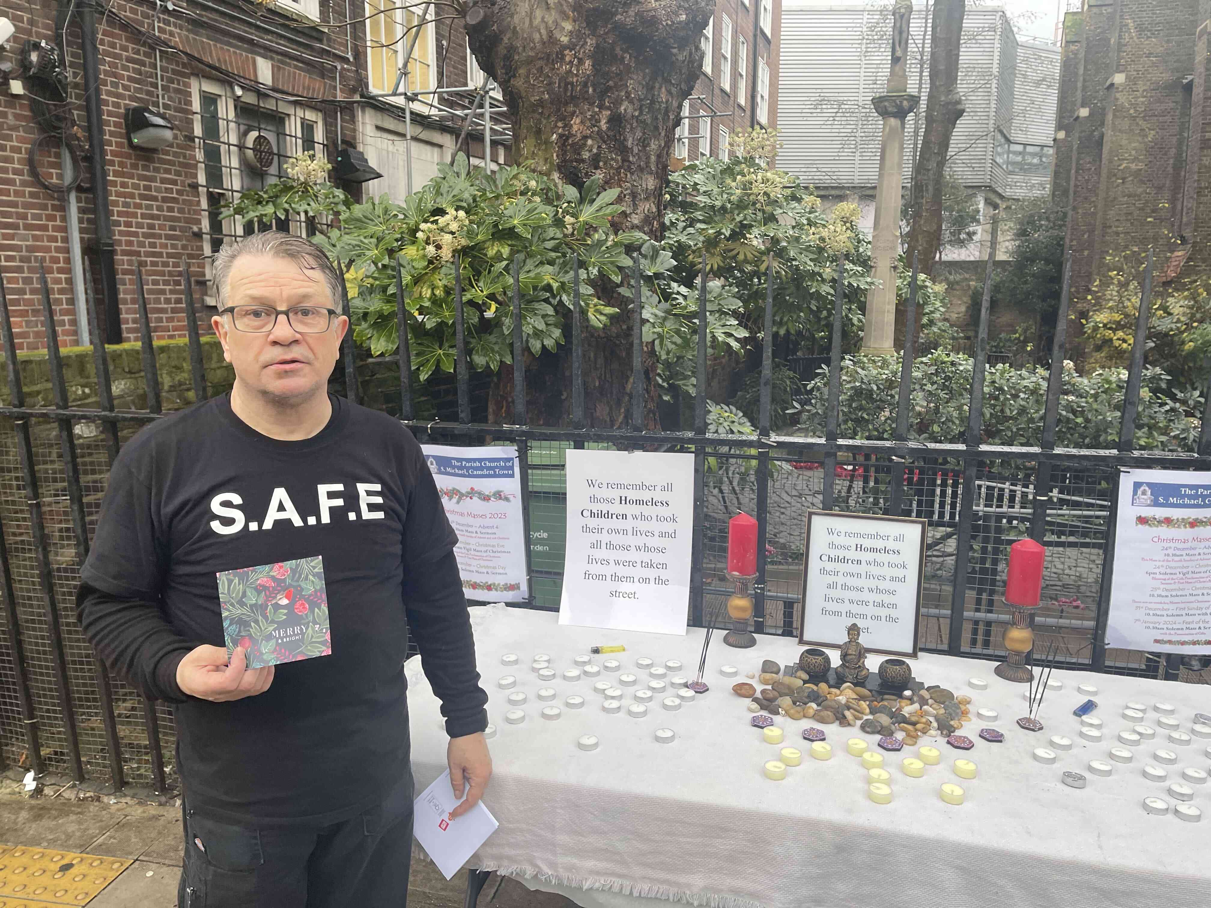 Abuse survivor’s praise for people of Camden Dave Sharp outside St Michael's Church
